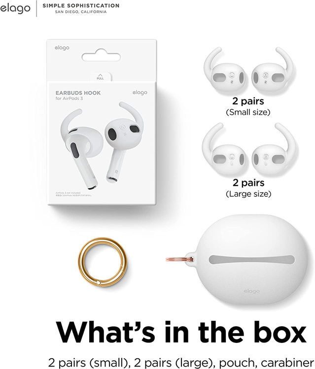 Picture of Elago AirPods 3 EarBuds Cover Hooks w/ Pouch White