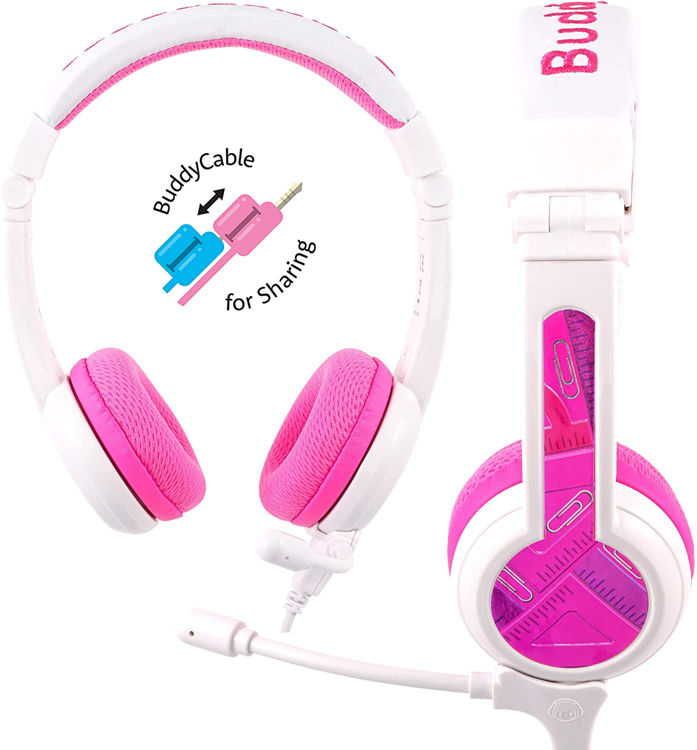 صورة BuddyPhones School+ Safe Audio School Headphones for Kids Pink
