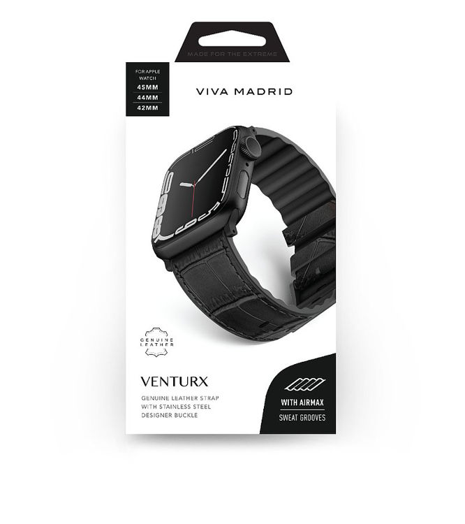 Picture of Viva Madrid Venturx Crox Leather Strap for Apple Watch 45/44/42mm - Black