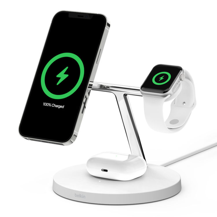 Picture of BELKIN BOOST CHARGE PRO 3 IN 1 WIRELESS CHARGER WITH MAGSAFE_WHITE