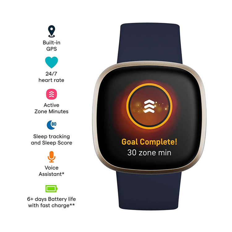 صورة Fitbit Versa 3 Fitness Smartwatch - Midnight/Soft Gold Aluminum