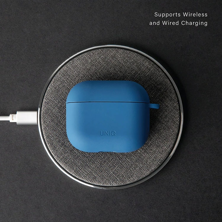 صورة UNIQ NEXO ACTIVE HYBRID SILICONE AIRPODS 3RD GEN CASE WITH SPORTS EAR HOOKS CASPIAN (BLUE)