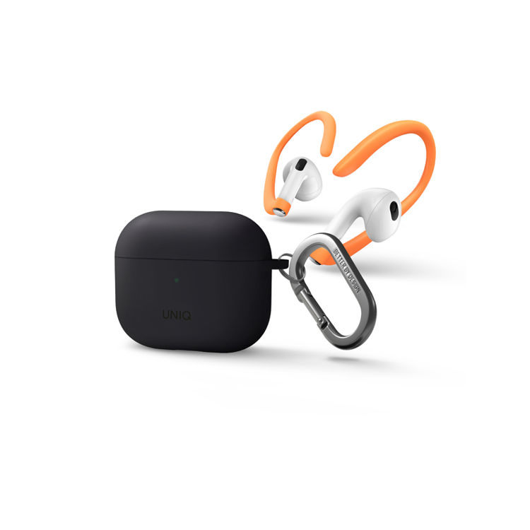 Picture of UNIQ NEXO ACTIVE HYBRID SILICONE AIRPODS 3RD GEN CASE WITH SPORTS EAR HOOKS CHARCOAL (GREY)