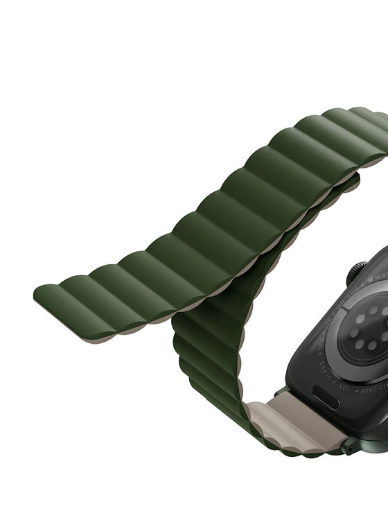 صورة UNIQ REVIX REVERSIBLE MAGNETIC APPLE WATCH STRAP 41/40/38MM 
PINE (GREEN/TAUPE)"