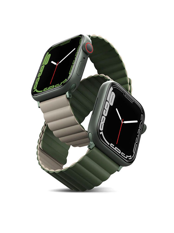 صورة UNIQ REVIX REVERSIBLE MAGNETIC APPLE WATCH STRAP 45/44/42MM 
PINE (GREEN/TAUPE)"