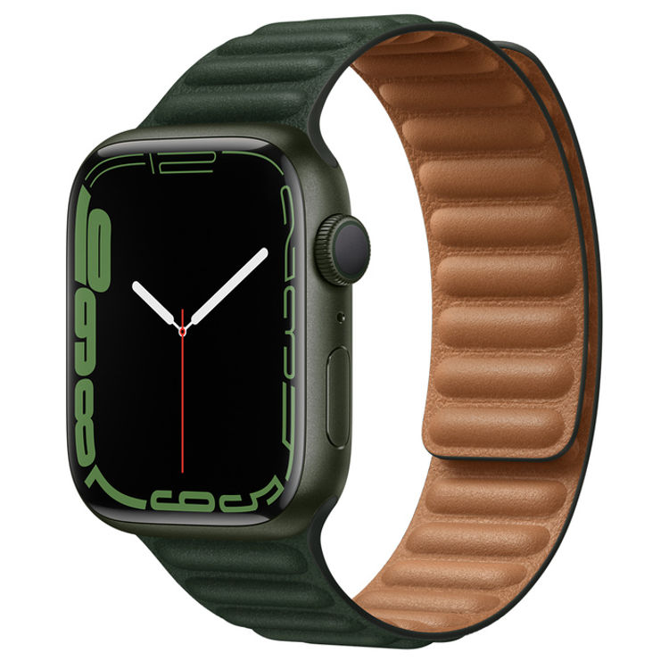صورة Apple Watch 45mm Sequoia Green Leather Link - M/L
