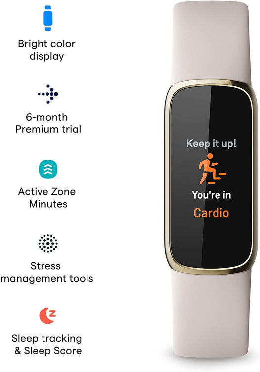 صورة Fitbit Luxe Fitness and Wellness Tracker with Stress Management ( Lunar White, Soft Gold Stainless Steel)