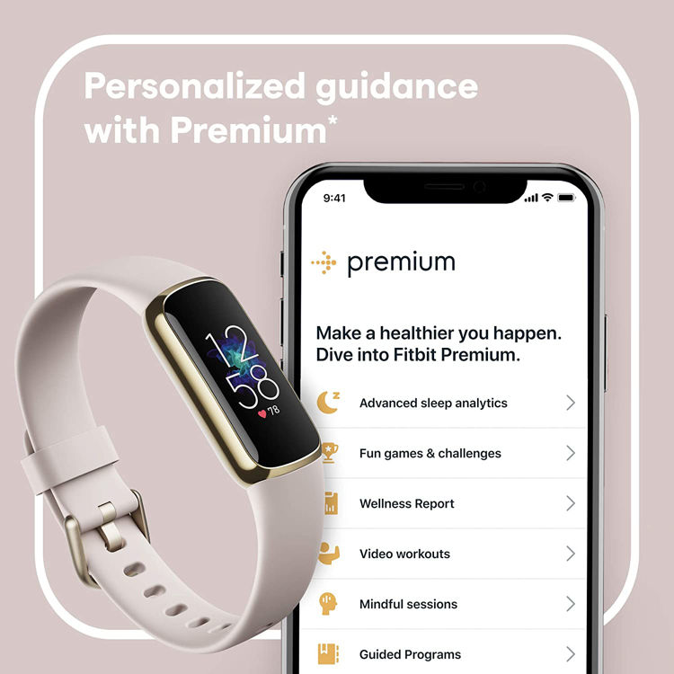 صورة Fitbit Luxe Fitness and Wellness Tracker with Stress Management ( Lunar White, Soft Gold Stainless Steel)