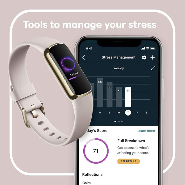 صورة Fitbit Luxe Fitness and Wellness Tracker with Stress Management ( Lunar White, Soft Gold Stainless Steel)