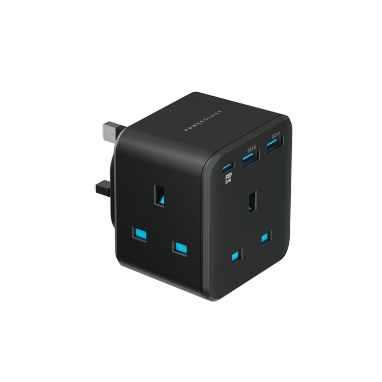 صورة Powerology 3-Outlet Wall Socket With Fast Charging USB