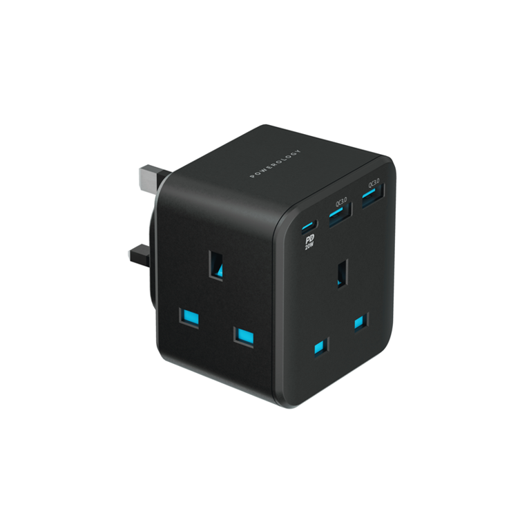 Picture of Powerology 3-Outlet Wall Socket With Fast Charging USB