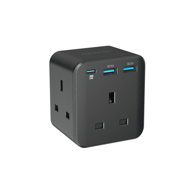 صورة Powerology 3-Outlet Wall Socket With Fast Charging USB