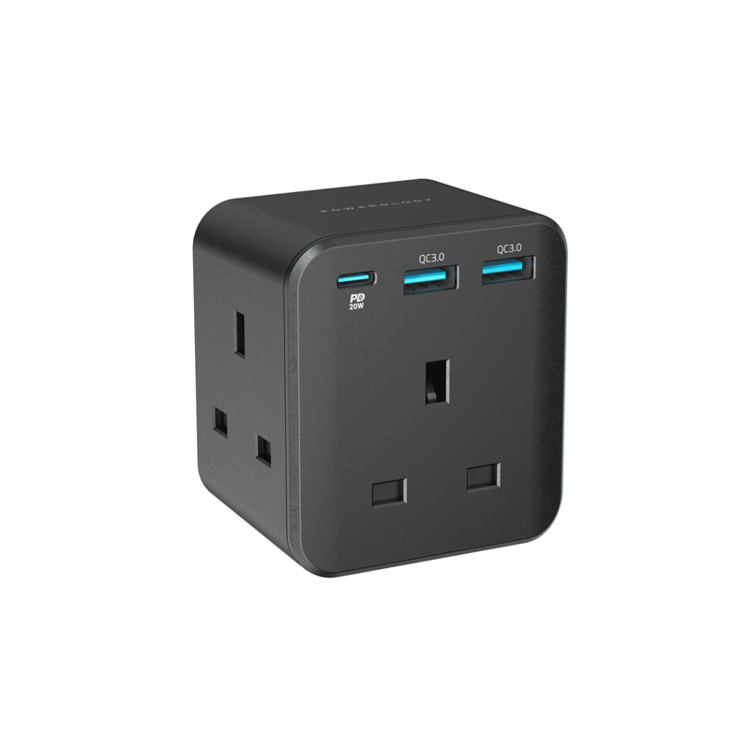 Picture of Powerology 3-Outlet Wall Socket With Fast Charging USB