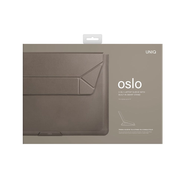صورة  Uniq Oslo Laptop Sleeve with Foldable Stand (Up to 14") - STONE GREY
