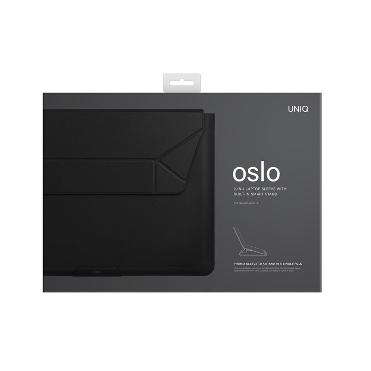 صورة Uniq Oslo Laptop Sleeve with Foldable Stand (Up to 14")- MIDNIGHT BLACK