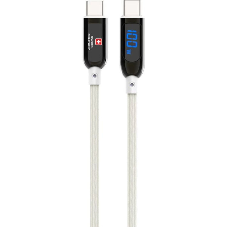 صورة SWISS MILITARY USB-C TO USB-C 100W 2 METERS CABLE- WHITE