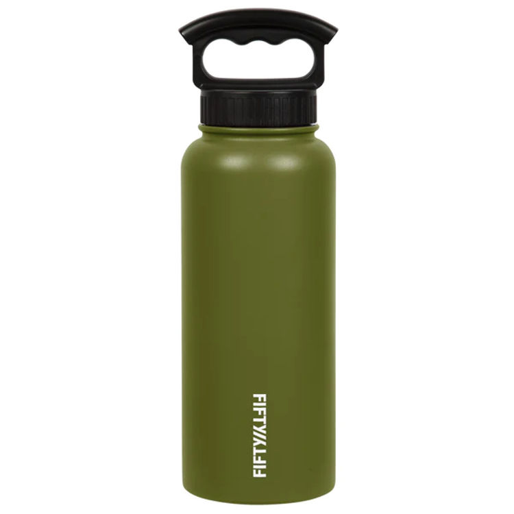 صورة Fifty Fifty 1L Vacuum-Insulated 3-Finger Lid Water Bottle in Olive Green