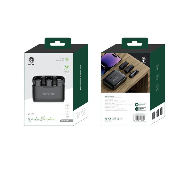 صورة Green Lion 2 in 1 Wireless Microphone with Lightning Connector – Black