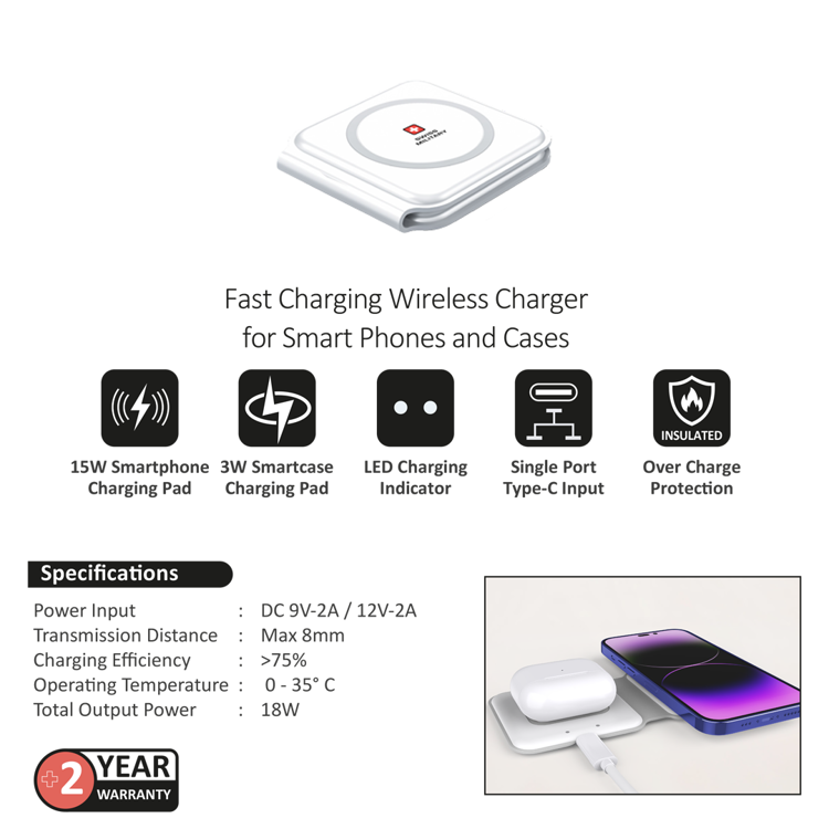 صورة SWISS MILITARY MAGSAFE POWER 2 IN 1 FAST WIRELESS CHARGER MC-WHITE