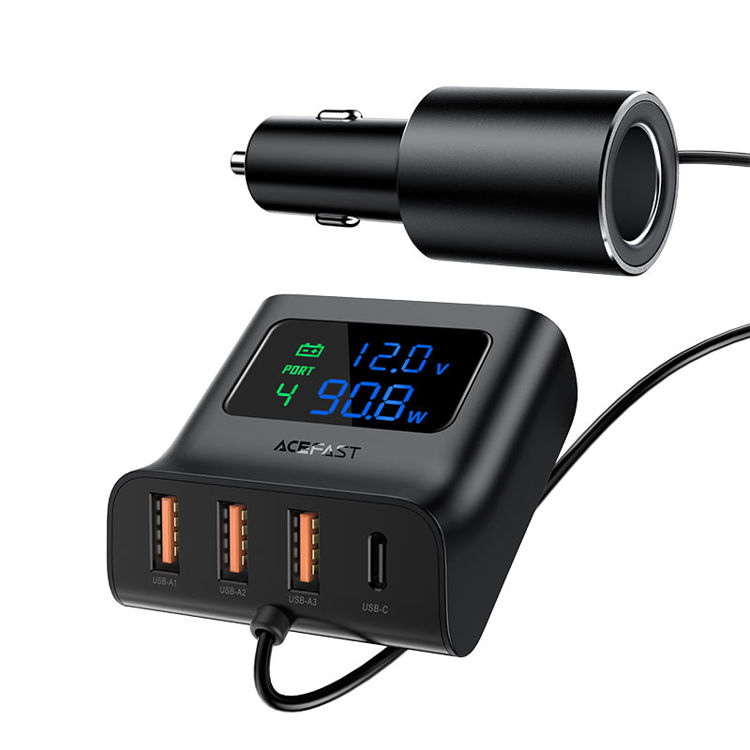 صورة ACEFAST 90W 4-IN-1 Car Charger With LED Digital Display 