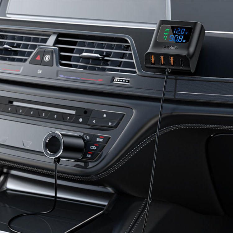 صورة ACEFAST 90W 4-IN-1 Car Charger With LED Digital Display 
