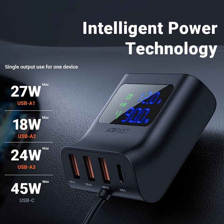 صورة ACEFAST 90W 4-IN-1 Car Charger With LED Digital Display 