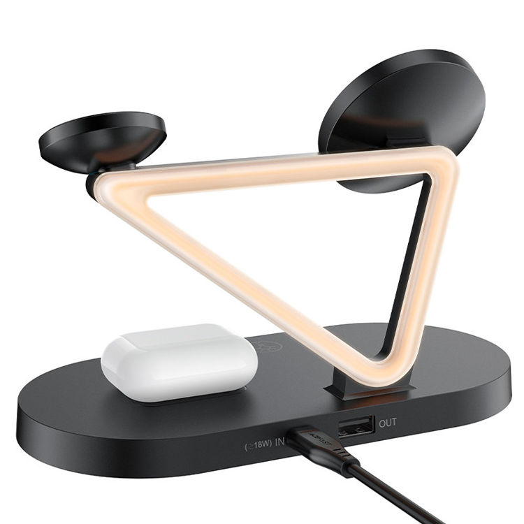 صورة Acefast 15W Qi Wireless Charger for iPhone (with MagSafe), Apple Watch and Apple AirPods Stand Holder Magnetic Holder Black
