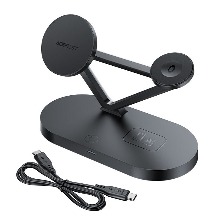 صورة Acefast 15W Qi Wireless Charger for iPhone (with MagSafe), Apple Watch and Apple AirPods Stand Holder Magnetic Holder Black