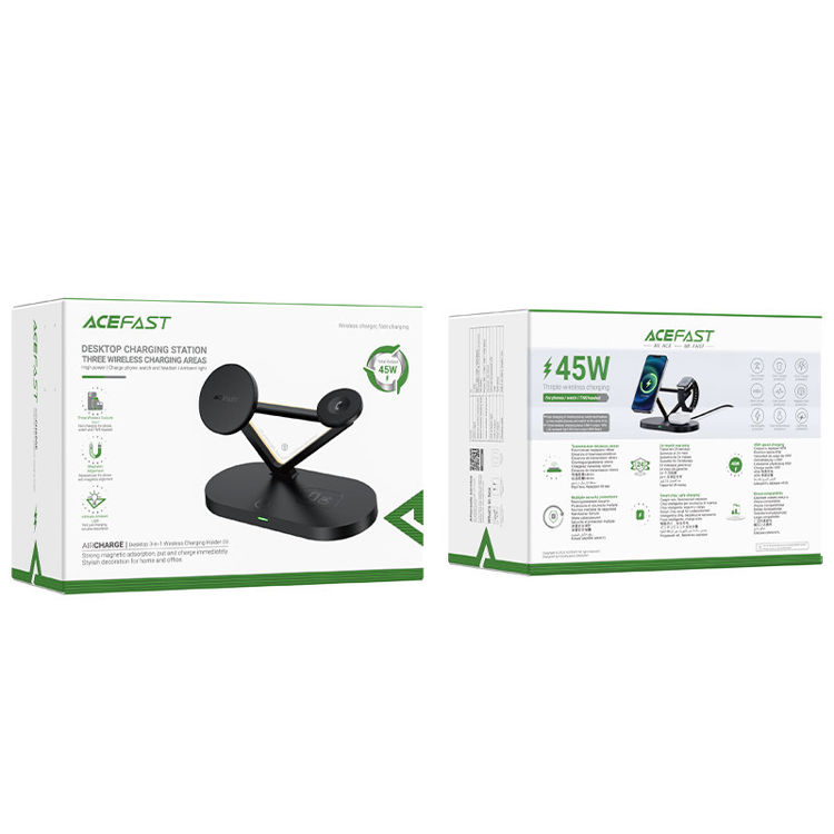 صورة Acefast 15W Qi Wireless Charger for iPhone (with MagSafe), Apple Watch and Apple AirPods Stand Holder Magnetic Holder Black