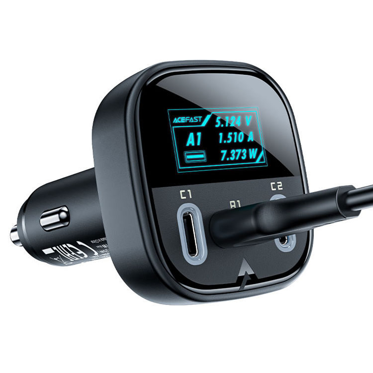 صورة Acefast Fast Car Charger 101W (2xUSB-C+USB-A) with OLED Smart Display