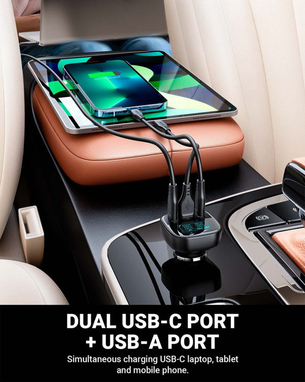 صورة Acefast Fast Car Charger 101W (2xUSB-C+USB-A) with OLED Smart Display