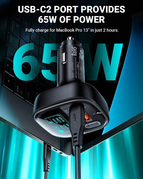 صورة Acefast Fast Car Charger 101W (2xUSB-C+USB-A) with OLED Smart Display
