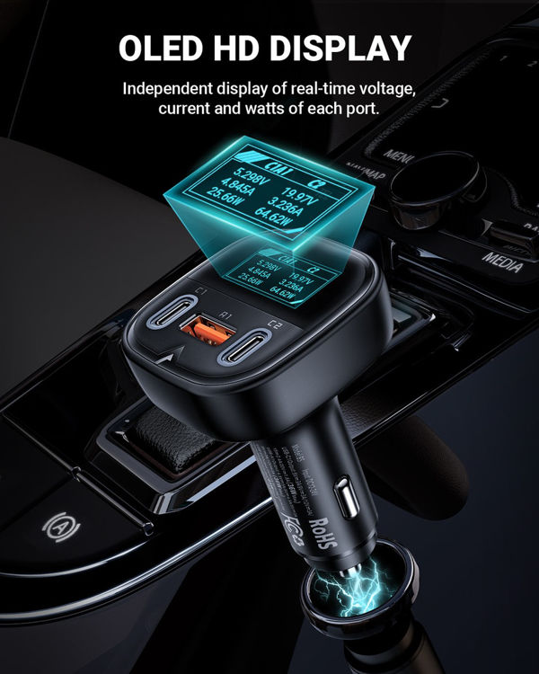 Picture of Acefast Fast Car Charger 101W (2xUSB-C+USB-A) with OLED Smart Display