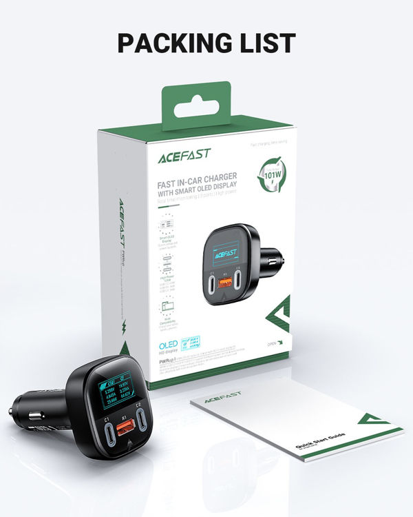 صورة Acefast Fast Car Charger 101W (2xUSB-C+USB-A) with OLED Smart Display