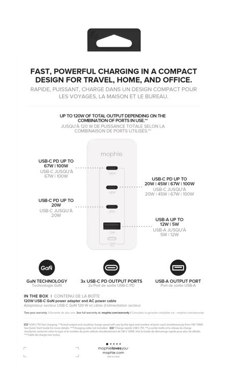 Picture of Mophie Wall Adapter USB-C PD Hub 120W GaN-White