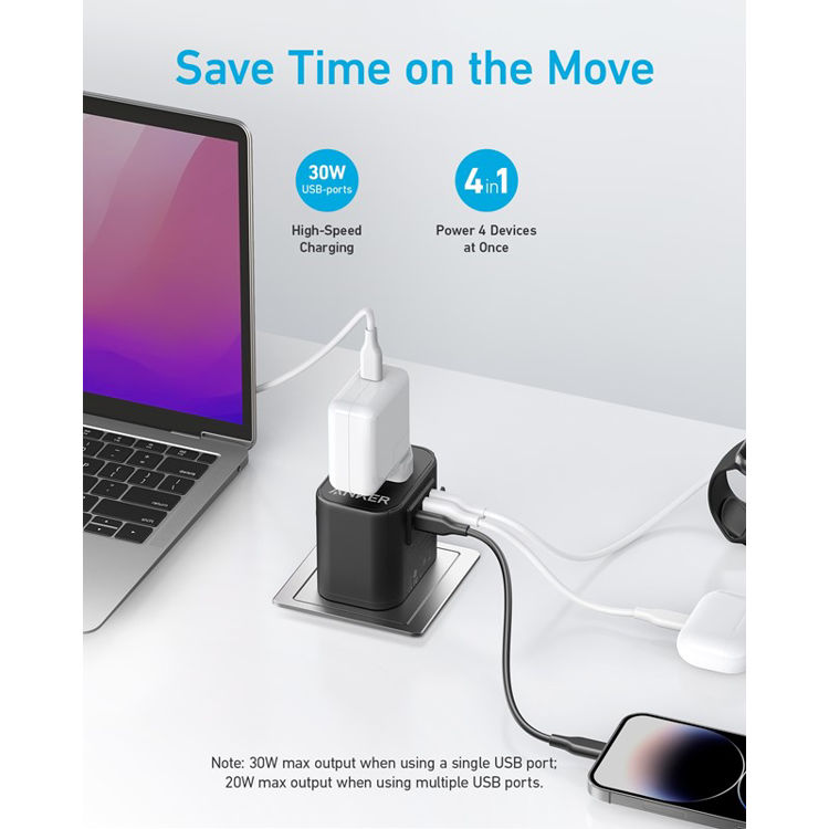 صورة ANKER 312 Outlet Extender 30W With 3 USB Ports - Black