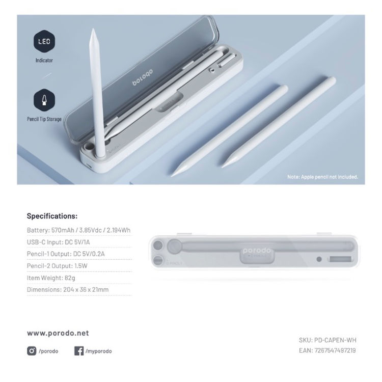 Picture of Porodo Wireless Charging & Storage For Pencil 1 & 2 Case