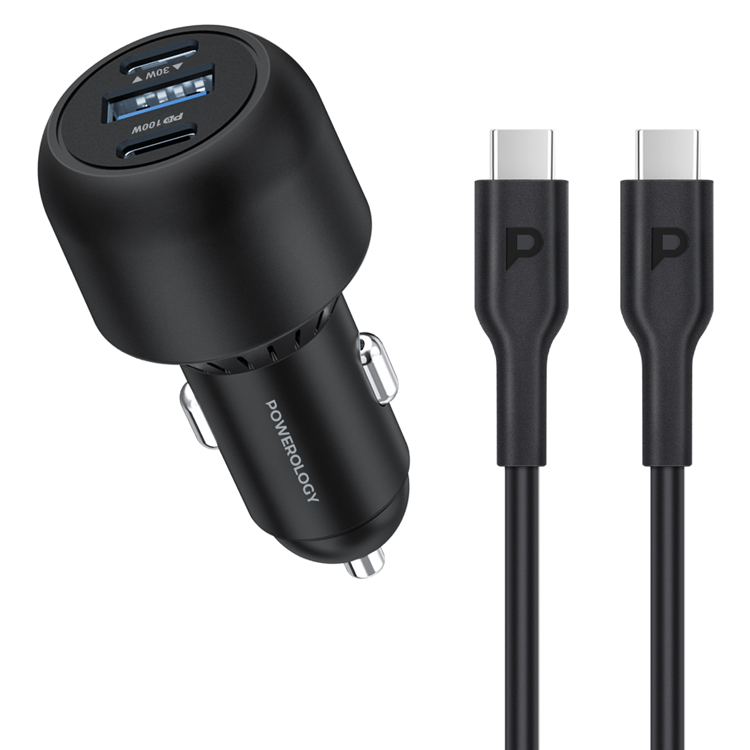 صورة Powerology Ultra-Quick Car Charger 130W with 0.9m/3ft Type-C To Type-C Cable