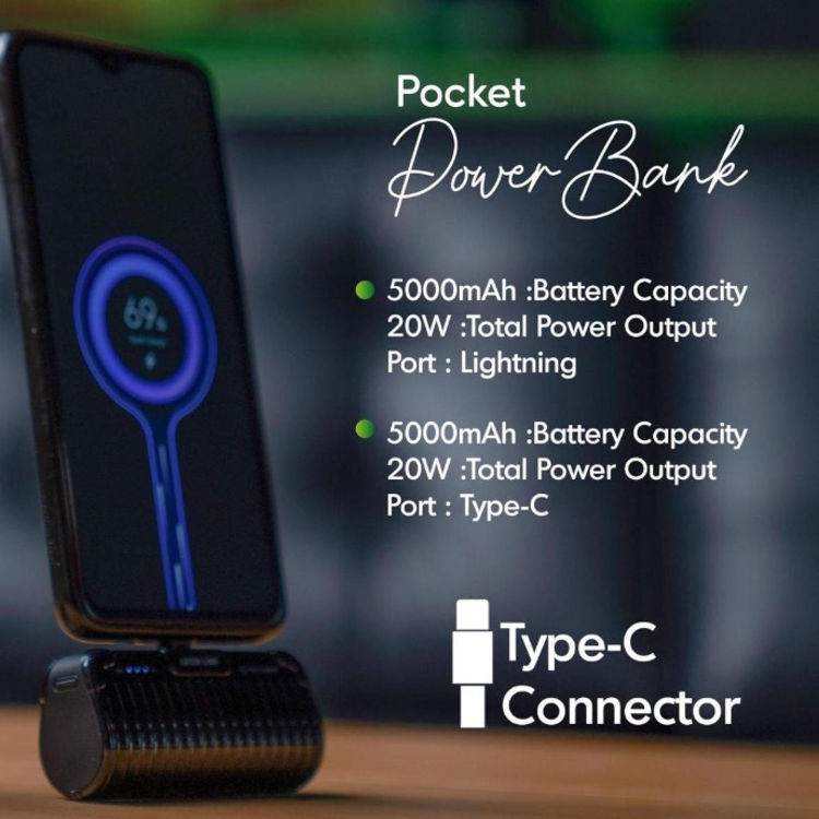 صورة Green Pocket Size 20W Power Bank Lightning - Black