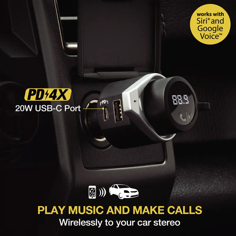 صورة Scosche Bluetooth Power Delivery FM Transmitter 12W USB-A and 18W USB-C - Black_BTFMPD3SR-SP