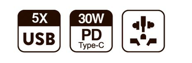 صورة Travelmall_30W PD High Performace Worldwide Travel Adaptor (with 5 USB Ports)_SW11030PD