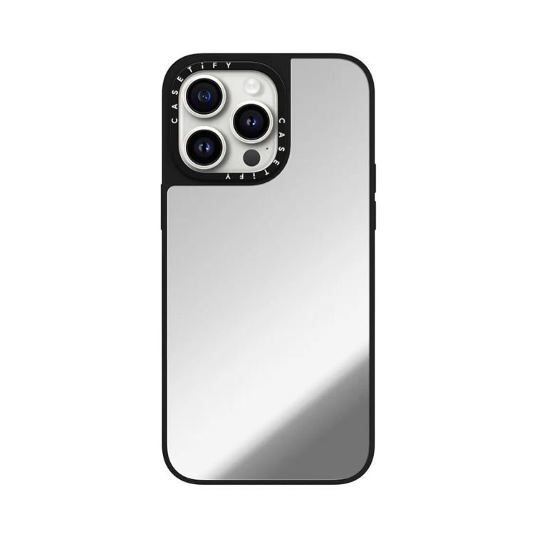 Picture of Casetify Magsafe Mirror Case for iPhone 15 Pro  (Silver w/ Black Bumper)