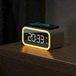 Picture of WiWU Wi-W015 15W Wireless Charger with Digital Alarm Clock - White