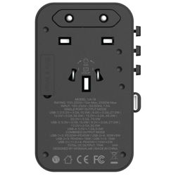 Picture of MOMAX 1-WORLD 70W GAN 3 PORT WITH BUILT-IN USB-C CABLE AC TRAVEL ADAPTOR Black _UA18D