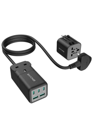 Picture of RAVpower 75W Power Strip 5-Port with AC Outlets UK plug + Travel Charger Adapter - Black