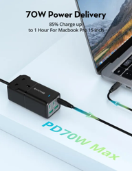 Picture of RAVpower 75W Power Strip 5-Port with AC Outlets UK plug + Travel Charger Adapter - Black