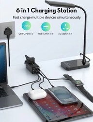 Picture of RAVpower 75W Power Strip 5-Port with AC Outlets UK plug + Travel Charger Adapter - Black