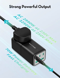 Picture of RAVpower 75W Power Strip 5-Port with AC Outlets UK plug + Travel Charger Adapter - Black