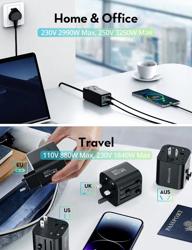 Picture of RAVpower 75W Power Strip 5-Port with AC Outlets UK plug + Travel Charger Adapter - Black
