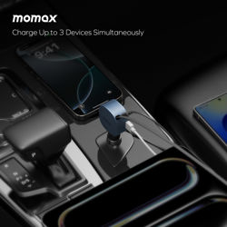 Picture of MOMAX 1-MOVE+ 60W 2-PORT CAR CHARGER WITH BUILT-IN RETRACTABLE CABLE